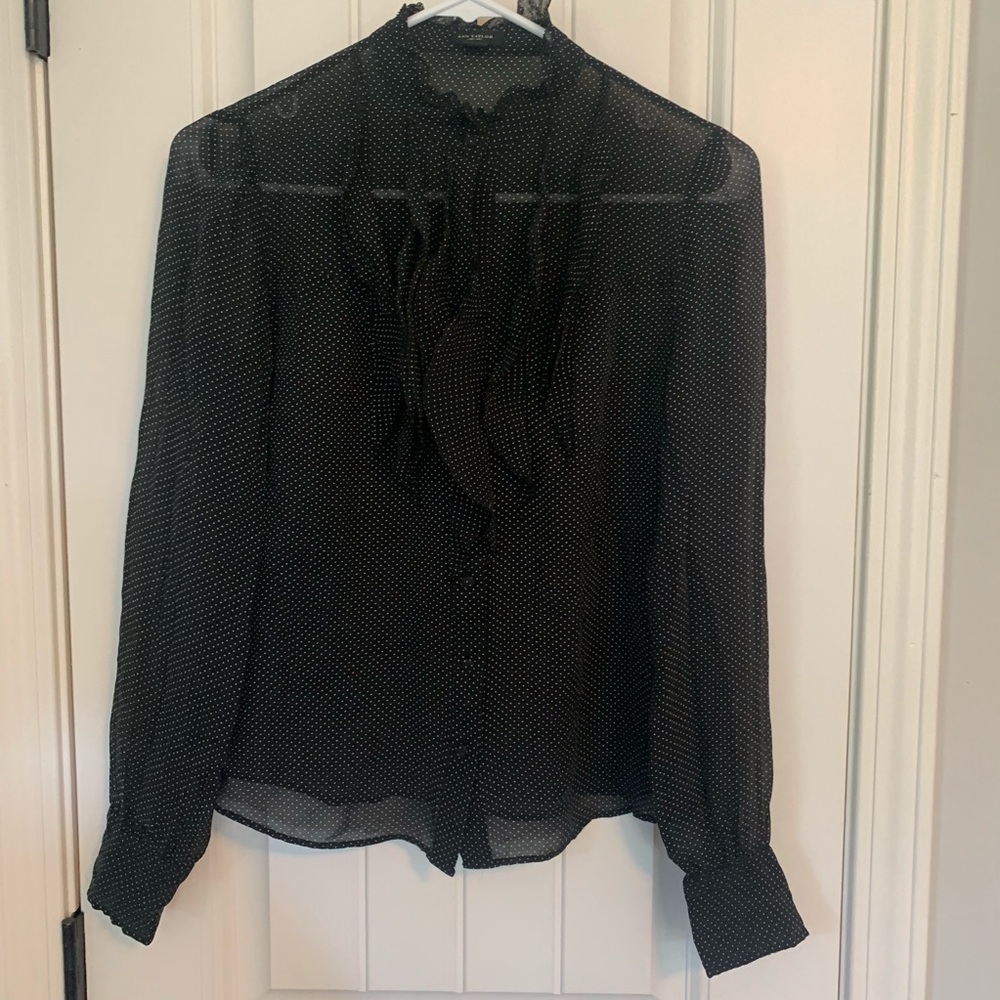 Ann Taylor Polka Dot Ruffle Blouse - S